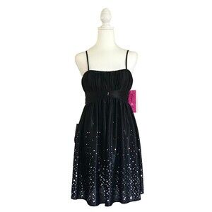 New Morgan & Co Black Short Dress Silver Dot Sequins Size Small